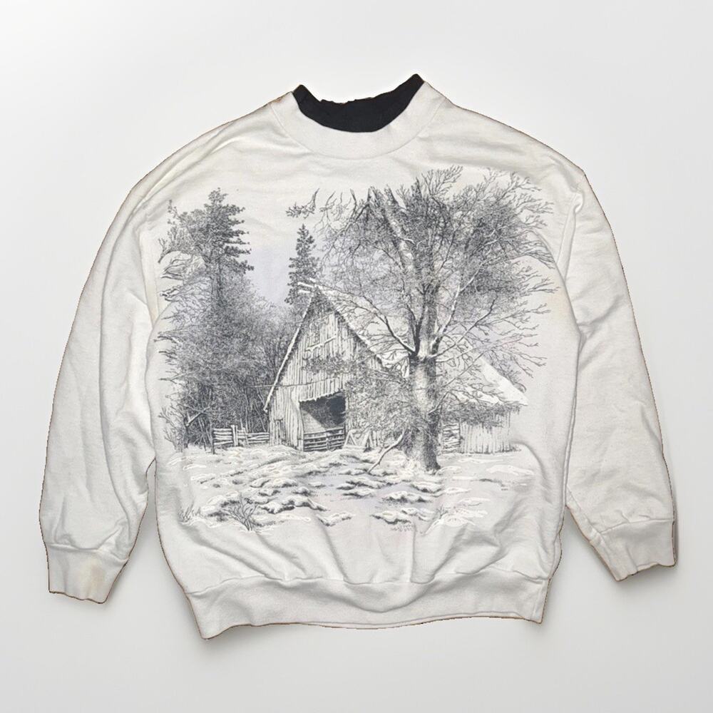 Vintage Nutcracker Double Collar Mock New Crewneck Med White 21x23 Granny Core